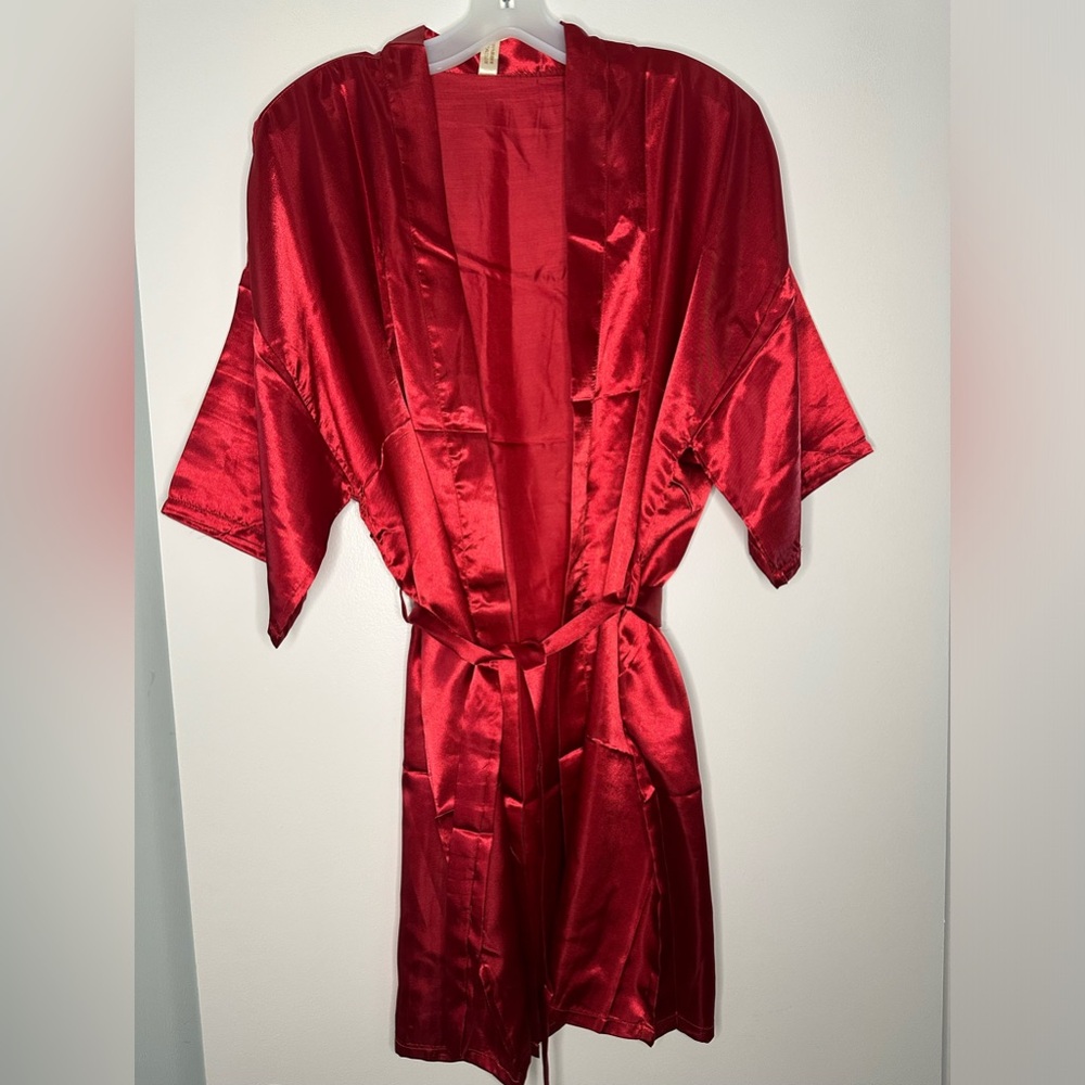 (Bundle 5) Burgundy Satin Faux Robes One Size Fits All Bridesmaids Robes